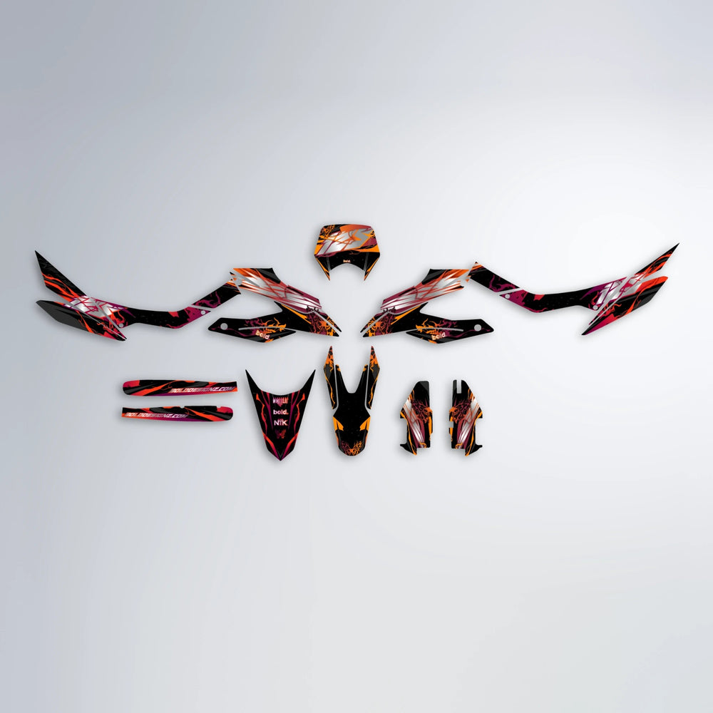NEMESIS Aprilia SX 125 graphics kit parts layout in Red & Orange