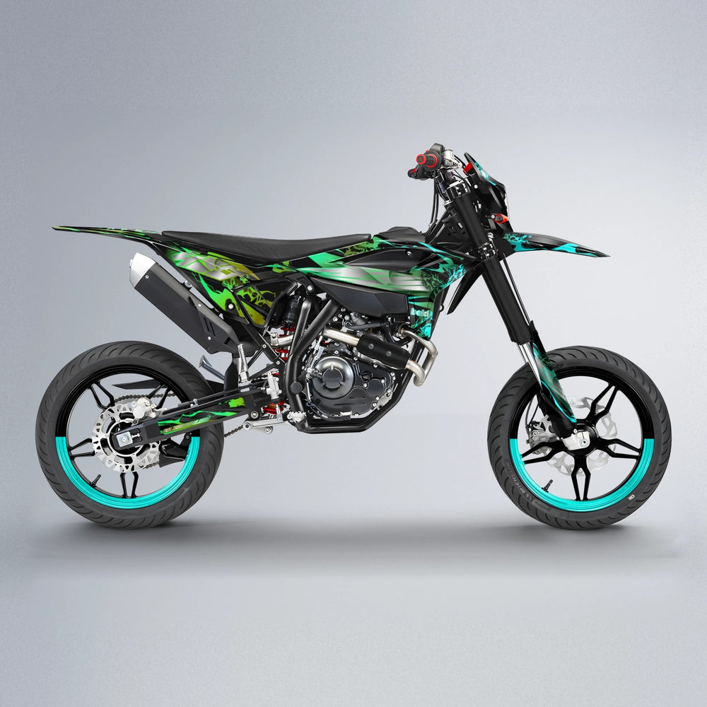 NEMESIS Beta supermoto graphics kit in Cyan & Green