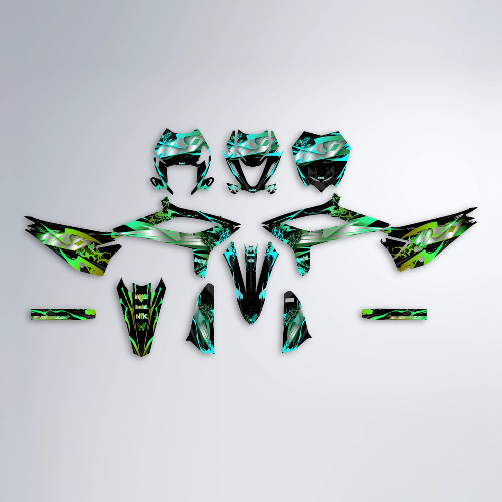 NEMESIS Beta graphics kit parts layout in Cyan & Green