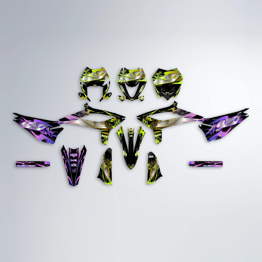 NEMESIS Beta graphics kit parts layout in Purple & Yellow