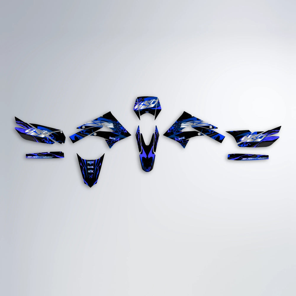 NEMESIS Derbi Senda graphics kit parts layout in Blue