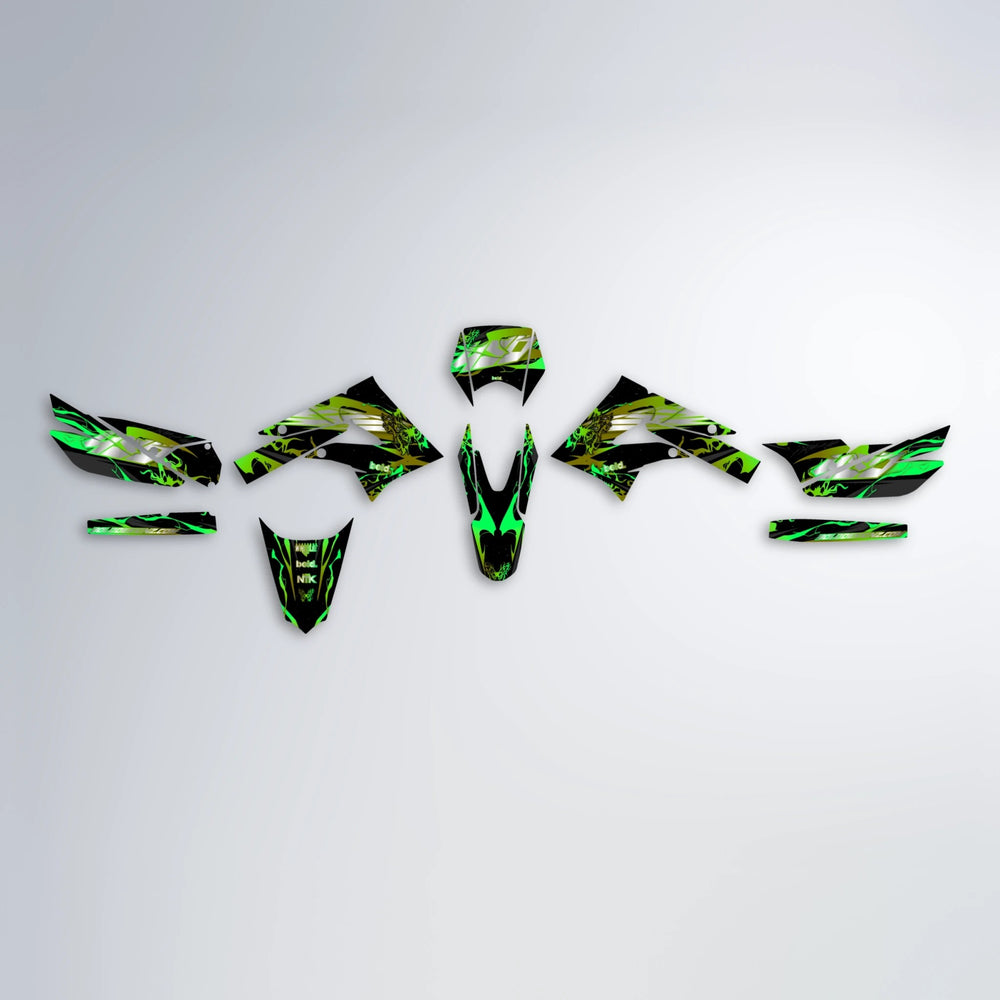 NEMESIS Derbi Senda graphics kit parts layout in Green