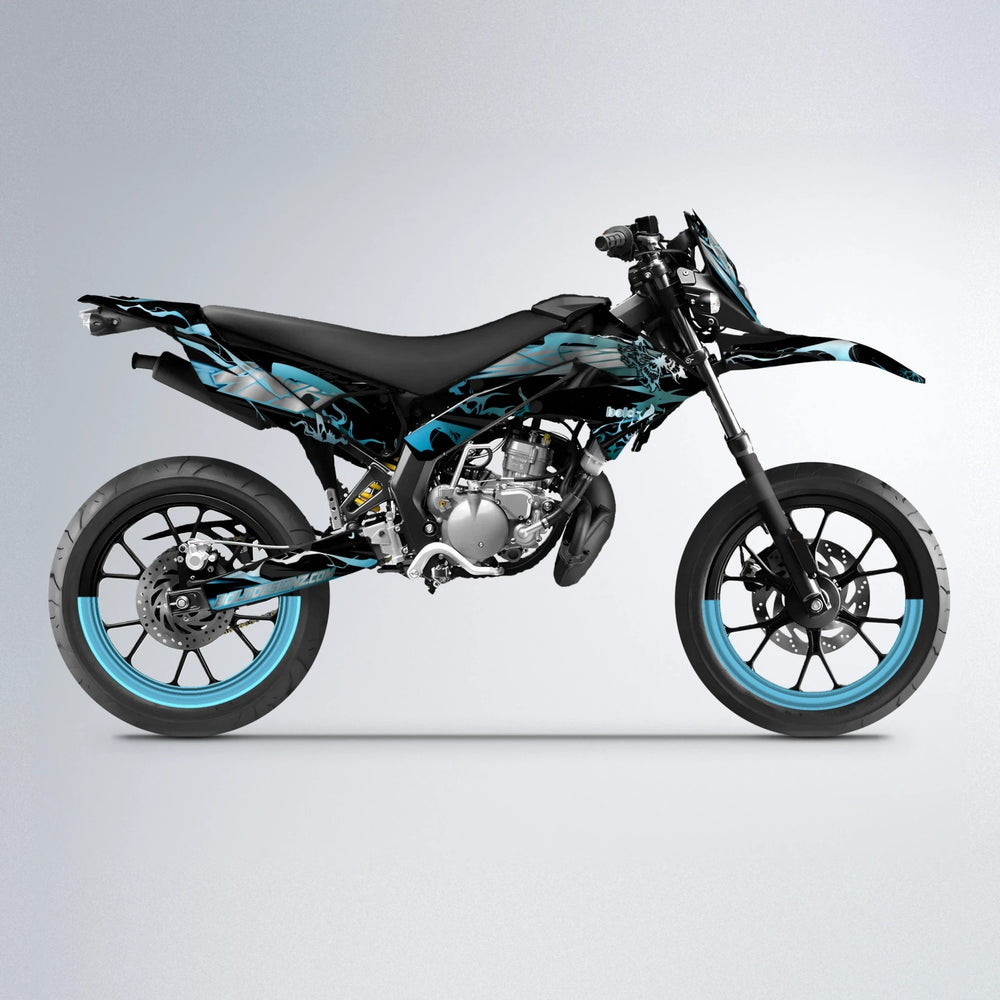 NEMESIS Derbi Senda supermoto graphics kit in Light Blue & White