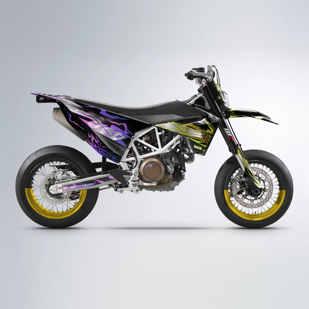 NEMESIS Husqvarna 701 supermoto graphics kit in Purple & Yellow
