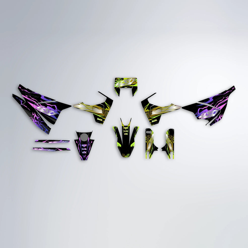 NEMESIS Husqvarna 701 graphics kit parts layout in Purple & Yellow