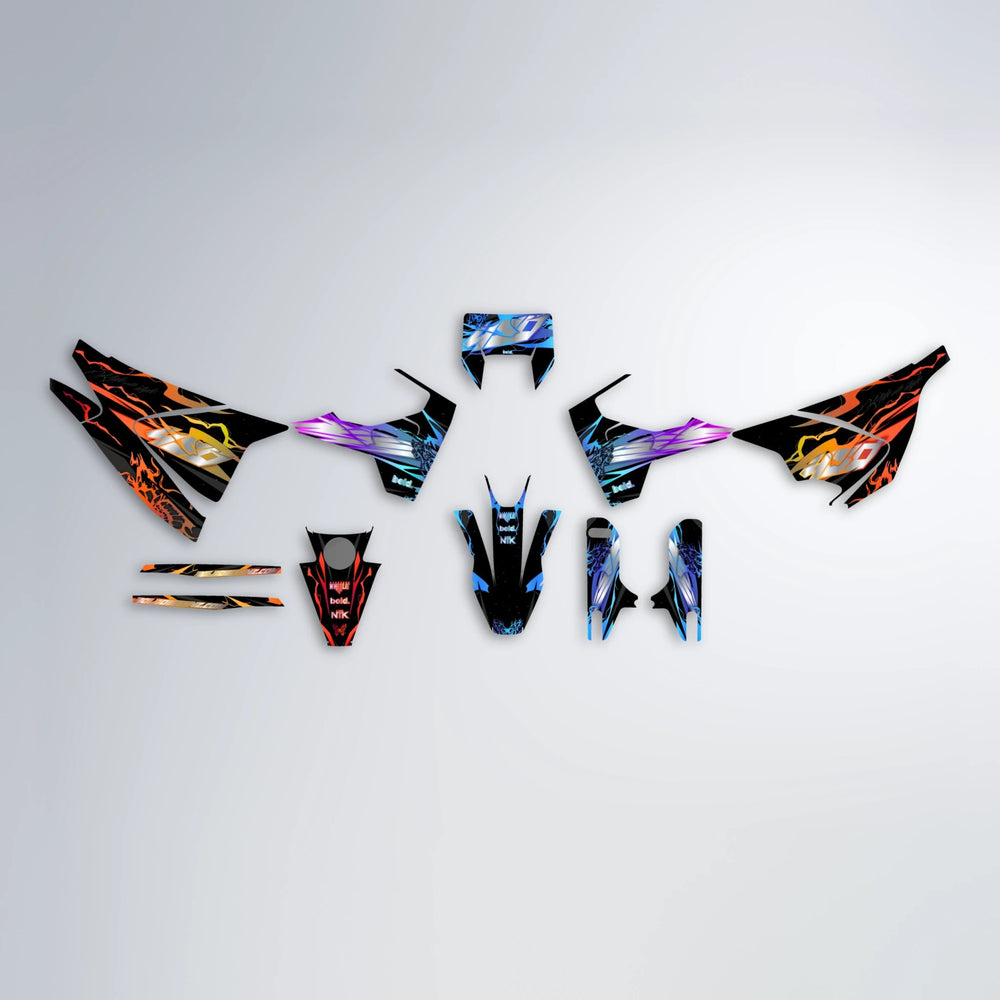NEMESIS Husqvarna 701 graphics kit parts layout in Sunset Fade