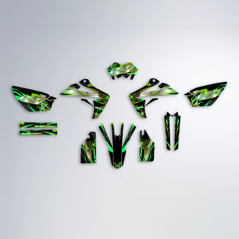 NEMESIS Rieju MRT graphics kit parts layout in Green