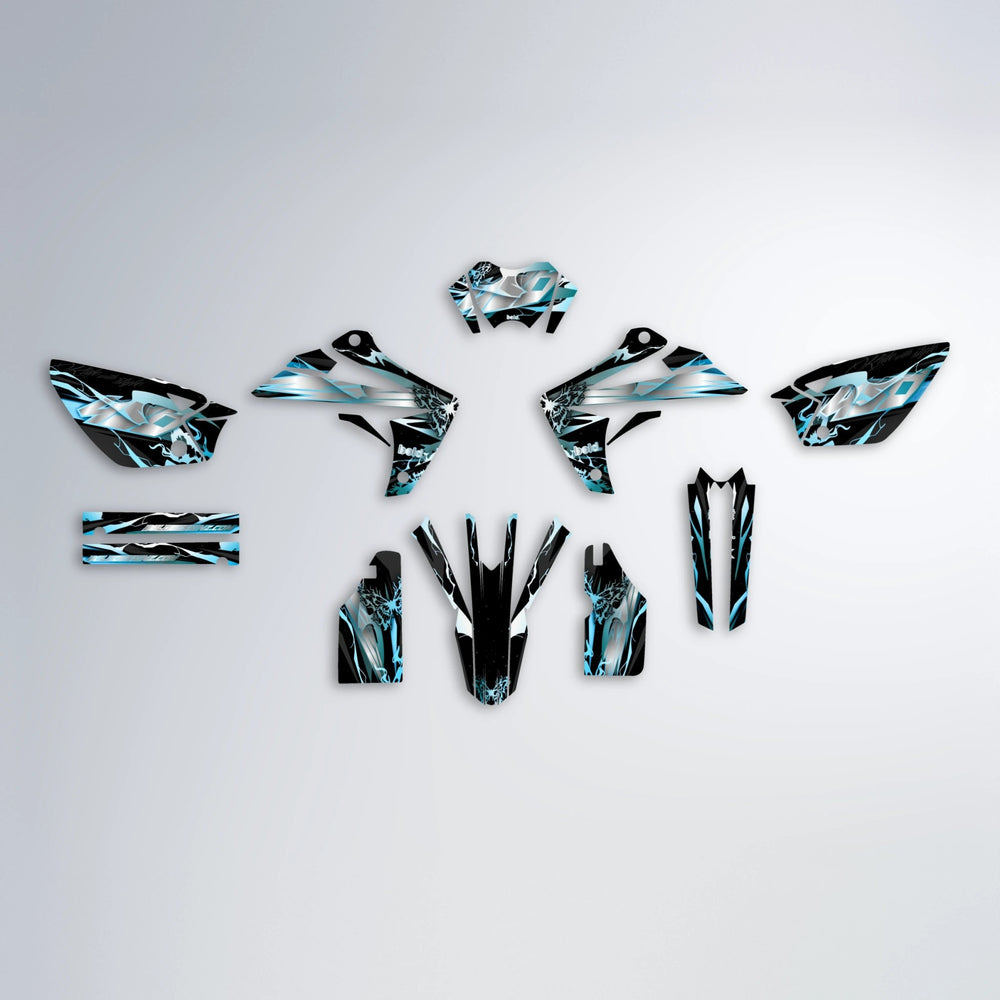 NEMESIS Rieju MRT graphics kit parts layout in Light Blue & White