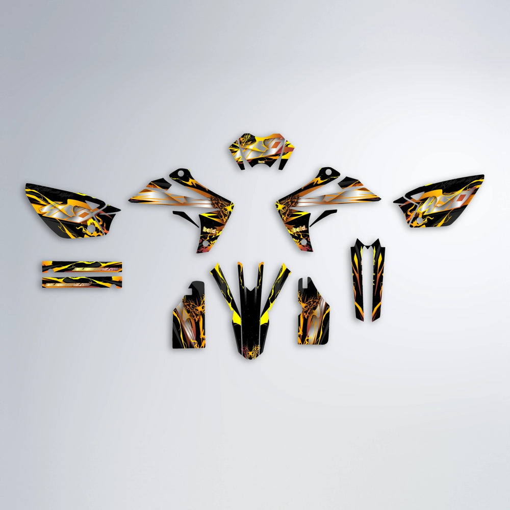 NEMESIS Rieju MRT graphics kit parts layout in Orange & Yellow