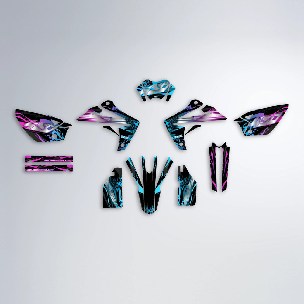NEMESIS Rieju MRT graphics kit parts layout in Pink & Light Blue
