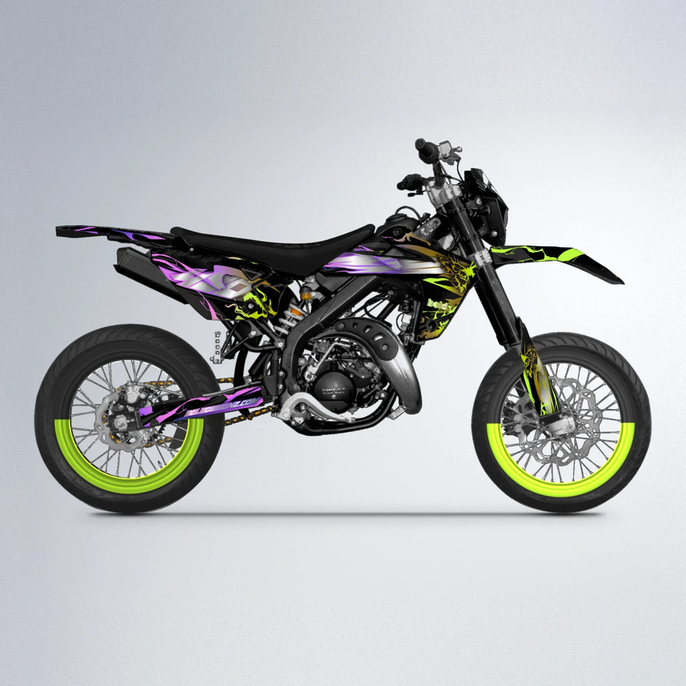 NEMESIS Rieju MRT supermoto graphics kit in Purple & Yellow