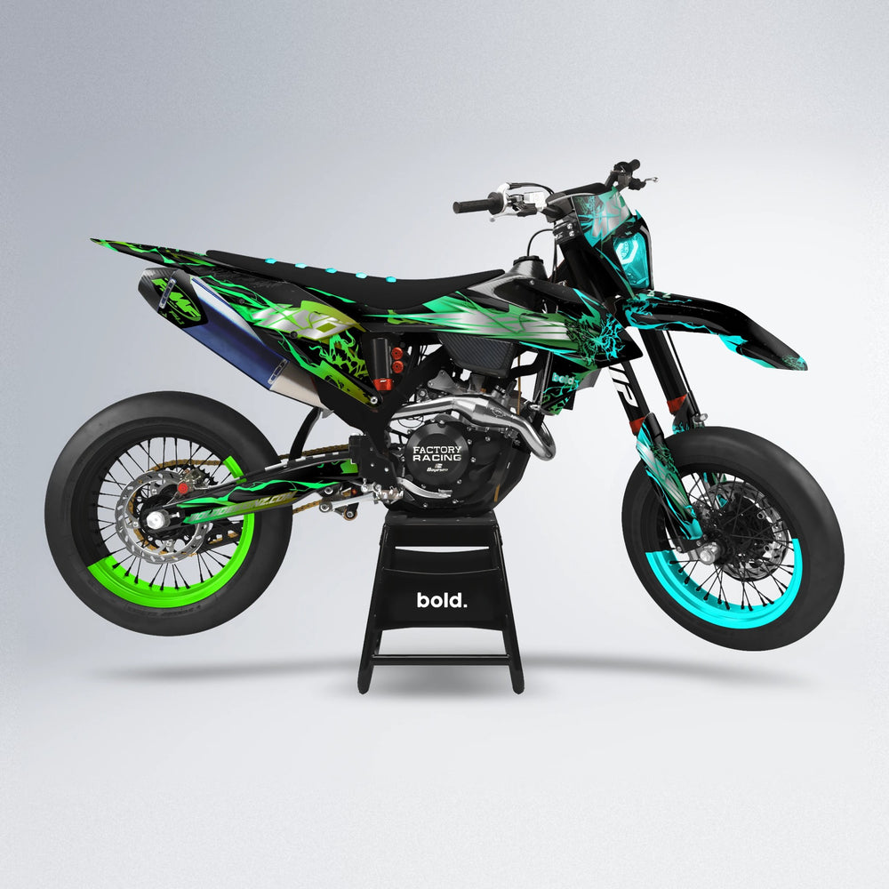 NEMESIS supermoto graphics kit in Cyan & Green