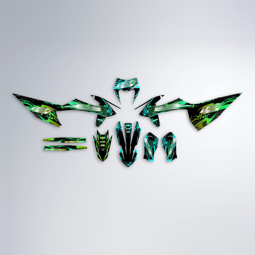 NEMESIS graphics kit parts layout in Cyan & Green