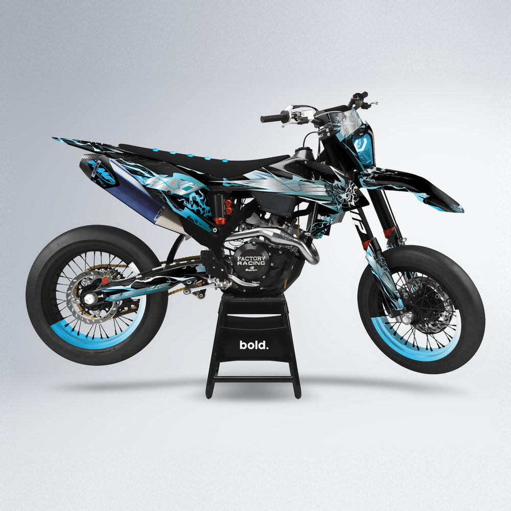 NEMESIS supermoto graphics kit in Light Blue & White