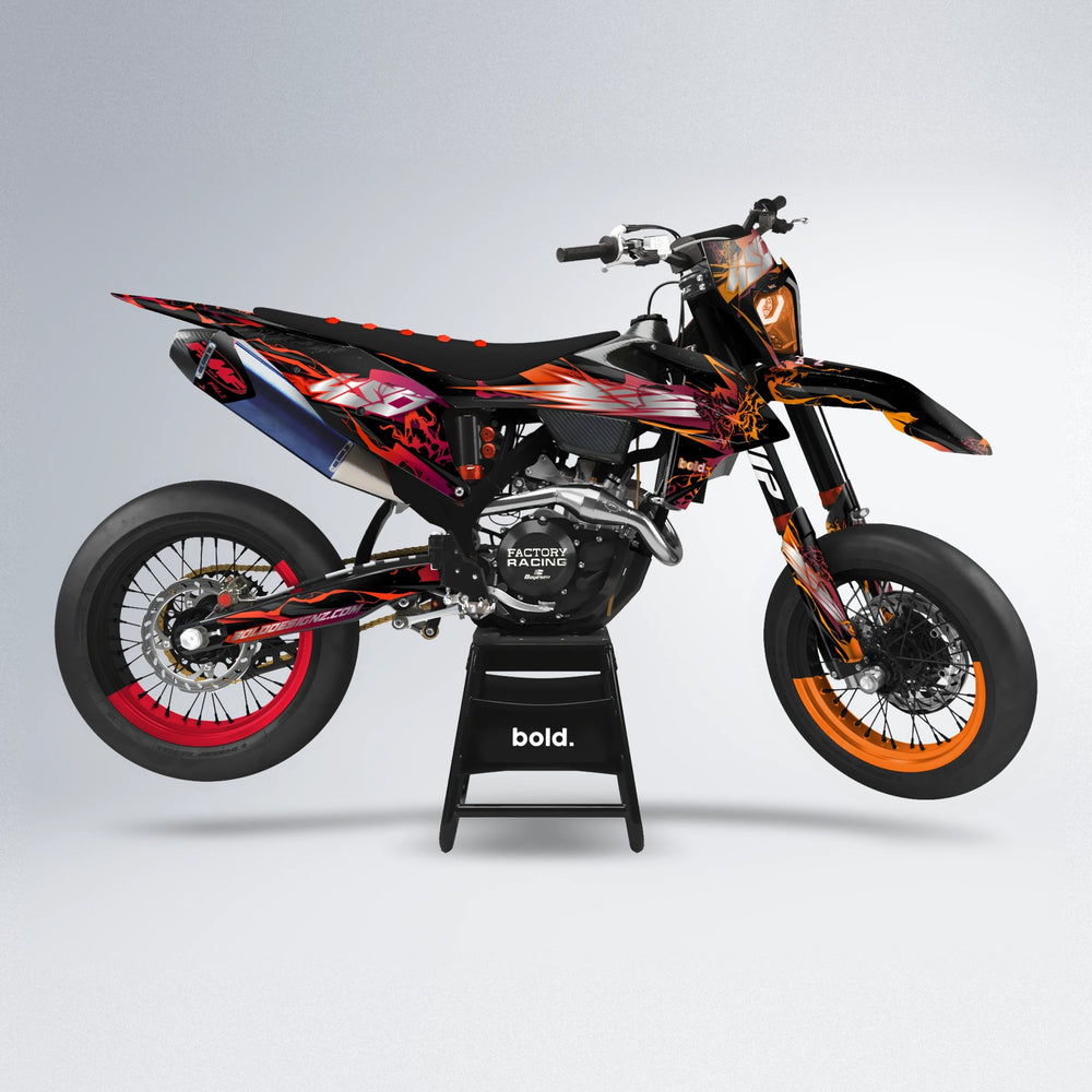 NEMESIS supermoto graphics kit in Red & Orange