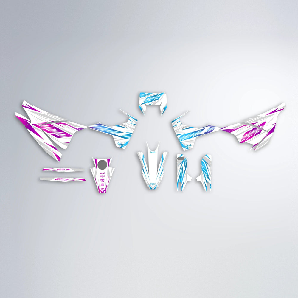 NEXUS Husqvarna 701 graphics kit parts layout in Pink & Light Blue