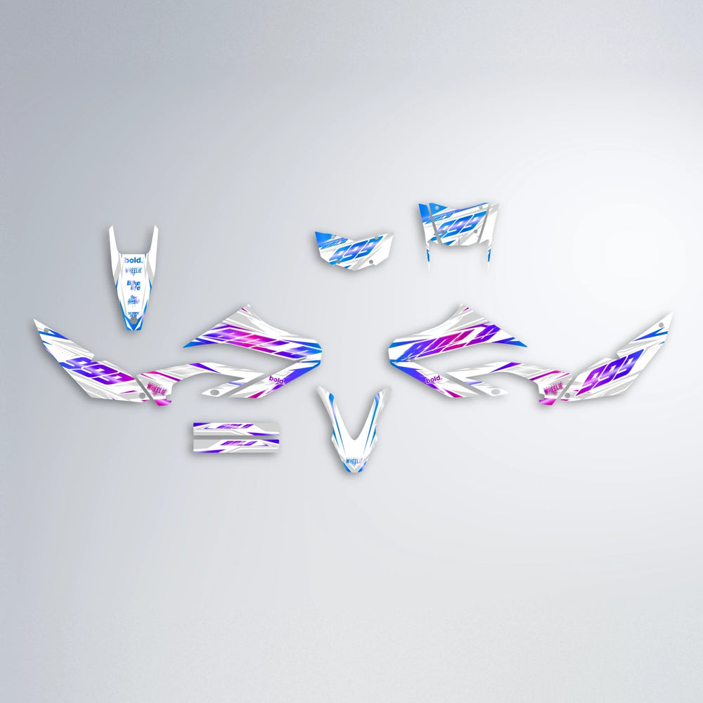 NEXUS Yamaha WR 125X graphics kit parts layout in Blue Purple Fade