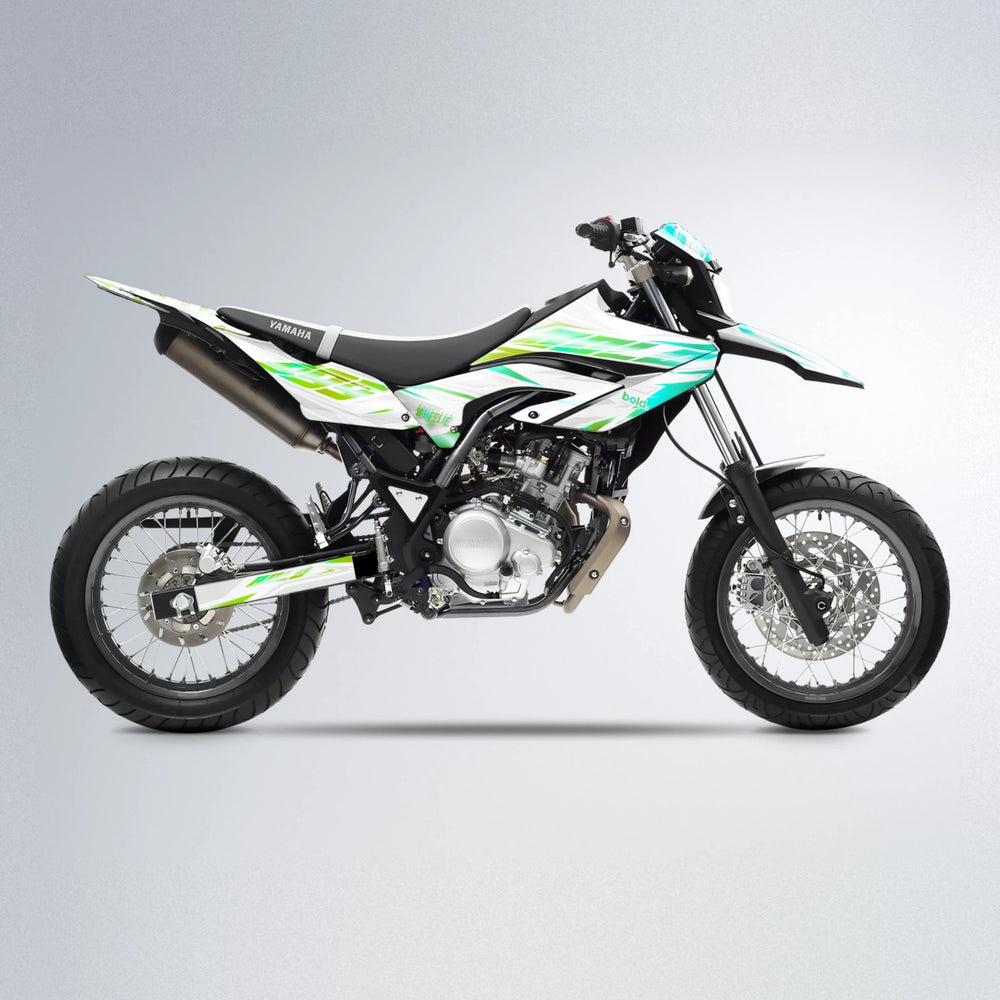 NEXUS Yamaha WR 125X supermoto graphics kit in Cyan & Green