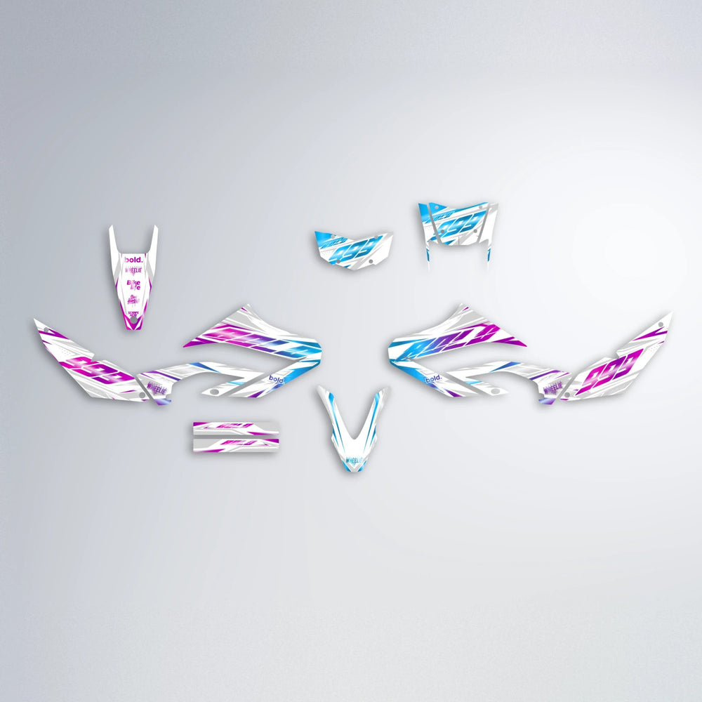 NEXUS Yamaha WR 125X graphics kit parts layout in Pink & Light Blue