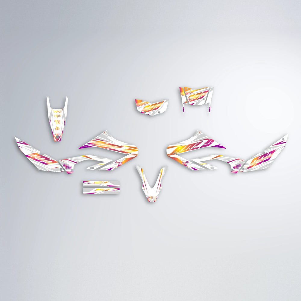 NEXUS Yamaha WR 125X graphics kit parts layout in Pink & Yellow