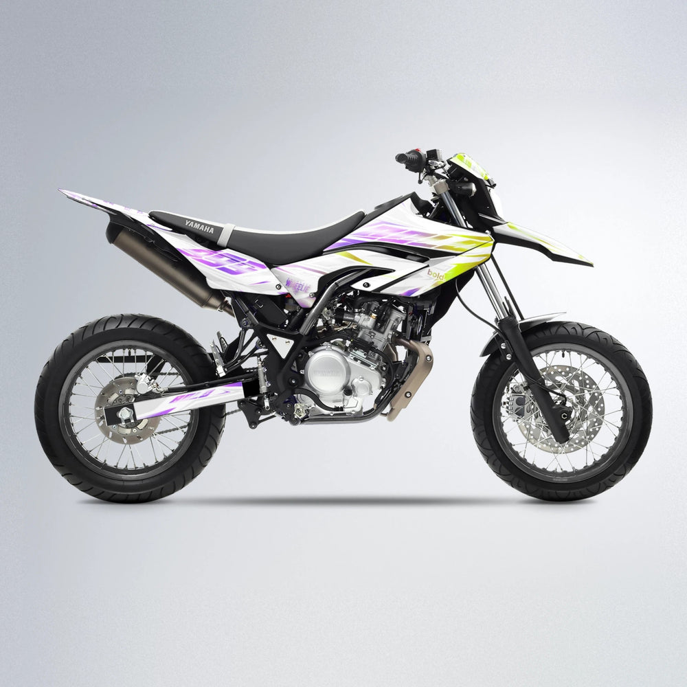 NEXUS Yamaha WR 125X supermoto graphics kit in Purple & Yellow