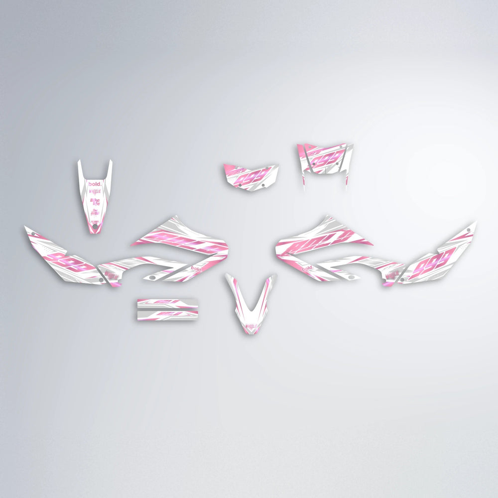 NEXUS Yamaha WR 125X graphics kit parts layout in Sakura Pink