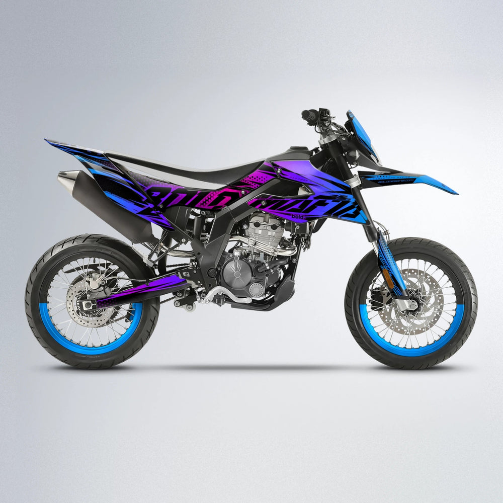 NIGHTFLARE Aprilia SX 125 supermoto graphics kit in Blue Purple Fade