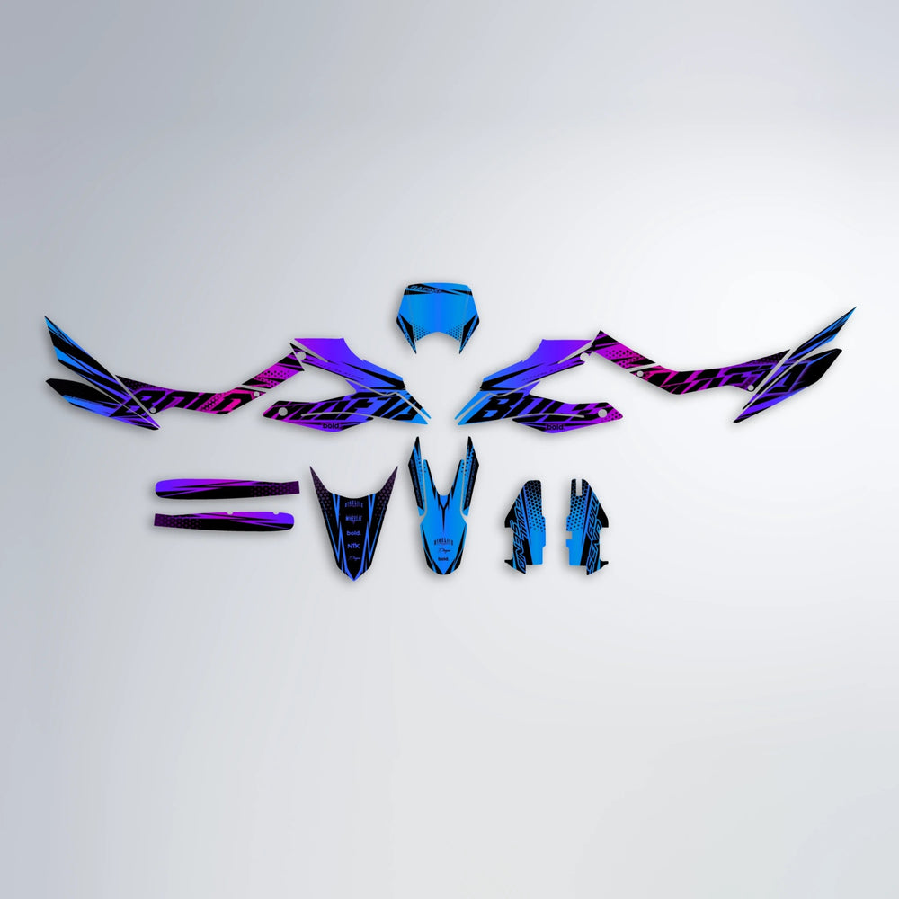 NIGHTFLARE Aprilia SX 125 graphics kit parts layout in Blue Purple Fade