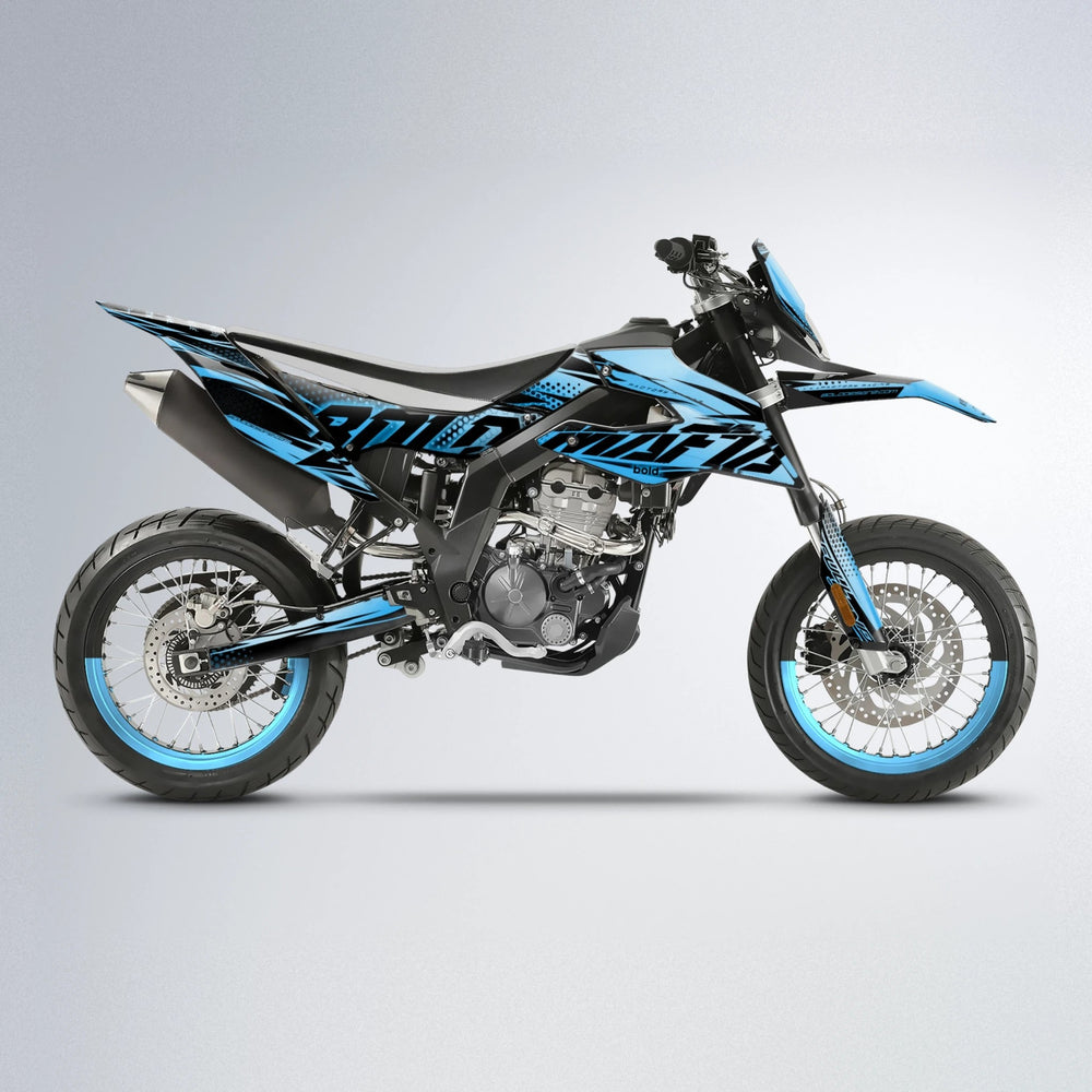 NIGHTFLARE Aprilia SX 125 supermoto graphics kit in Light Blue & White