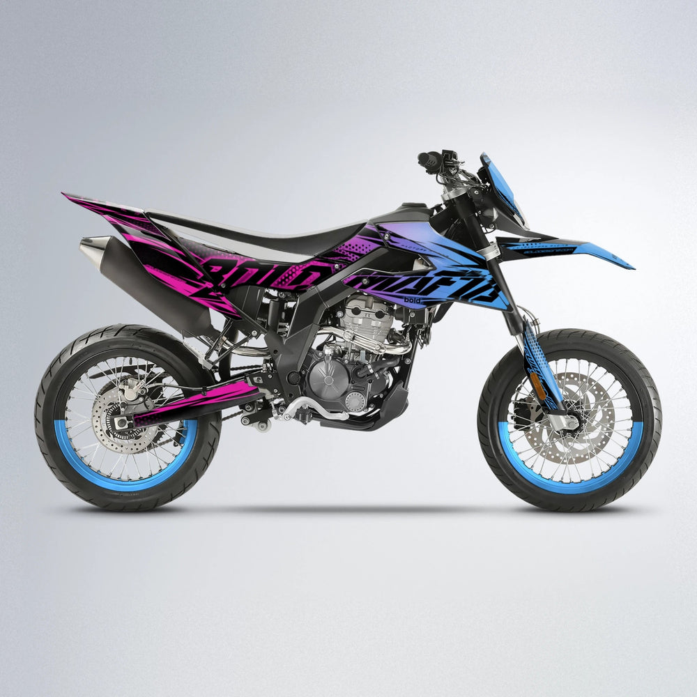 NIGHTFLARE Aprilia SX 125 supermoto graphics kit in Pink & Light Blue