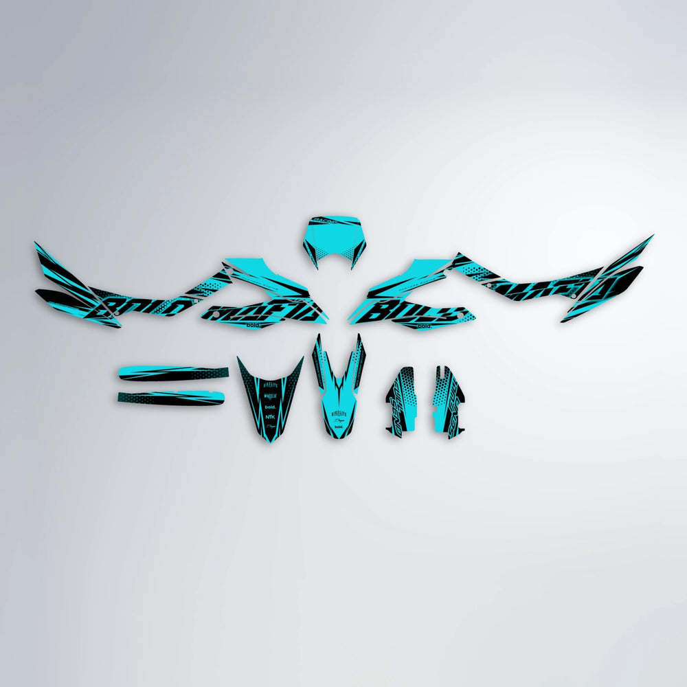 NIGHTFLARE Aprilia SX 125 graphics kit parts layout in Teal