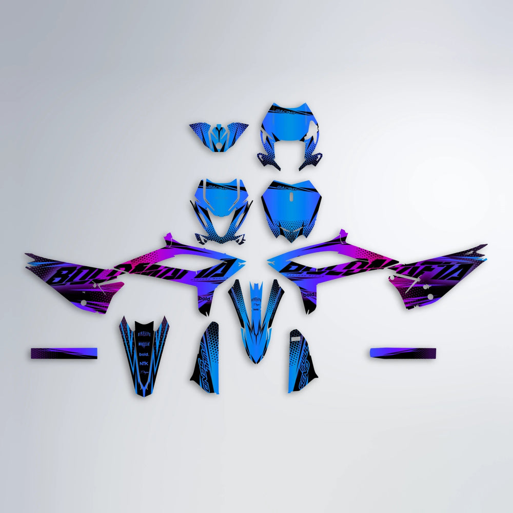 NIGHTFLARE Beta graphics kit parts layout in Blue Purple Fade