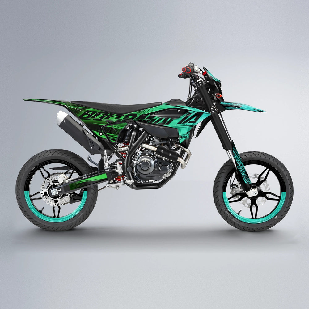 NIGHTFLARE Beta supermoto graphics kit in Cyan & Green
