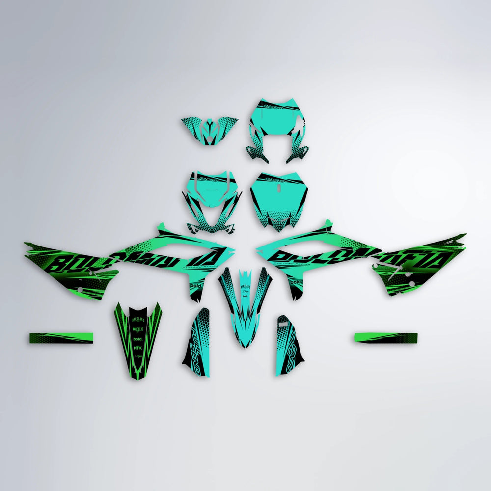 NIGHTFLARE Beta graphics kit parts layout in Cyan & Green