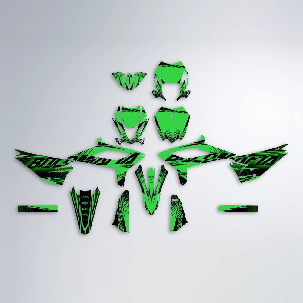 NIGHTFLARE Beta graphics kit parts layout in Green