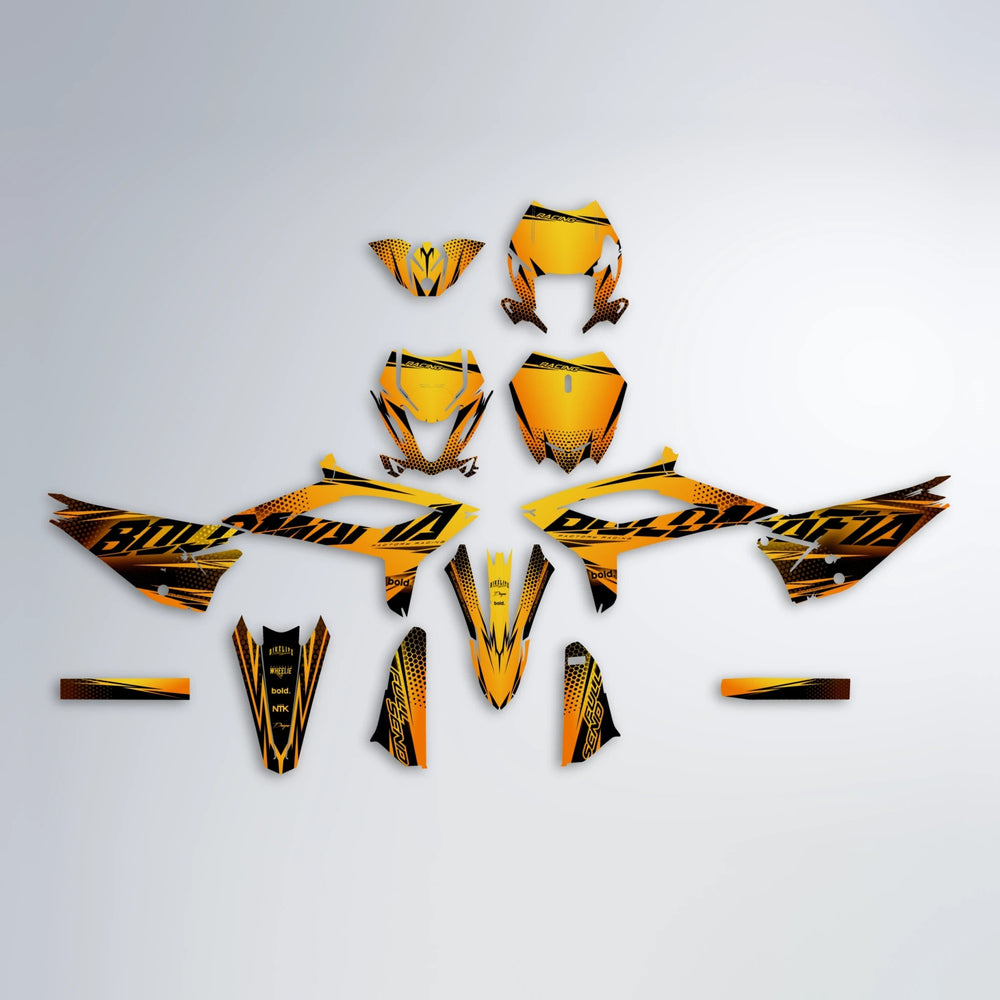 NIGHTFLARE Beta graphics kit parts layout in Orange & Yellow