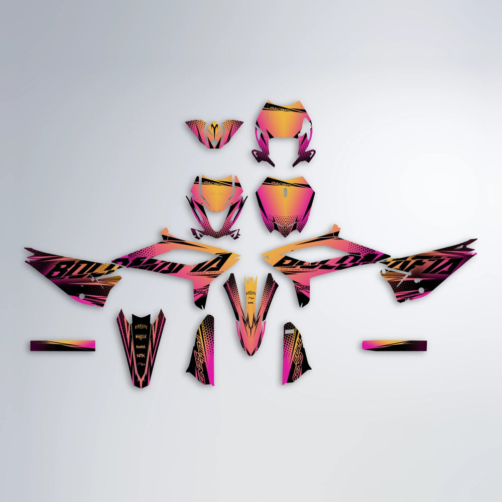 NIGHTFLARE Beta graphics kit parts layout in Pink & Yellow