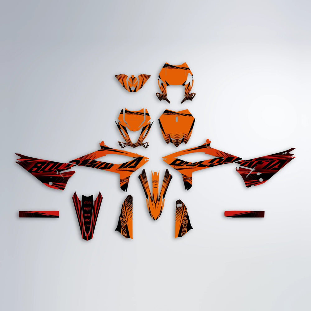 NIGHTFLARE Beta graphics kit parts layout in Red & Orange