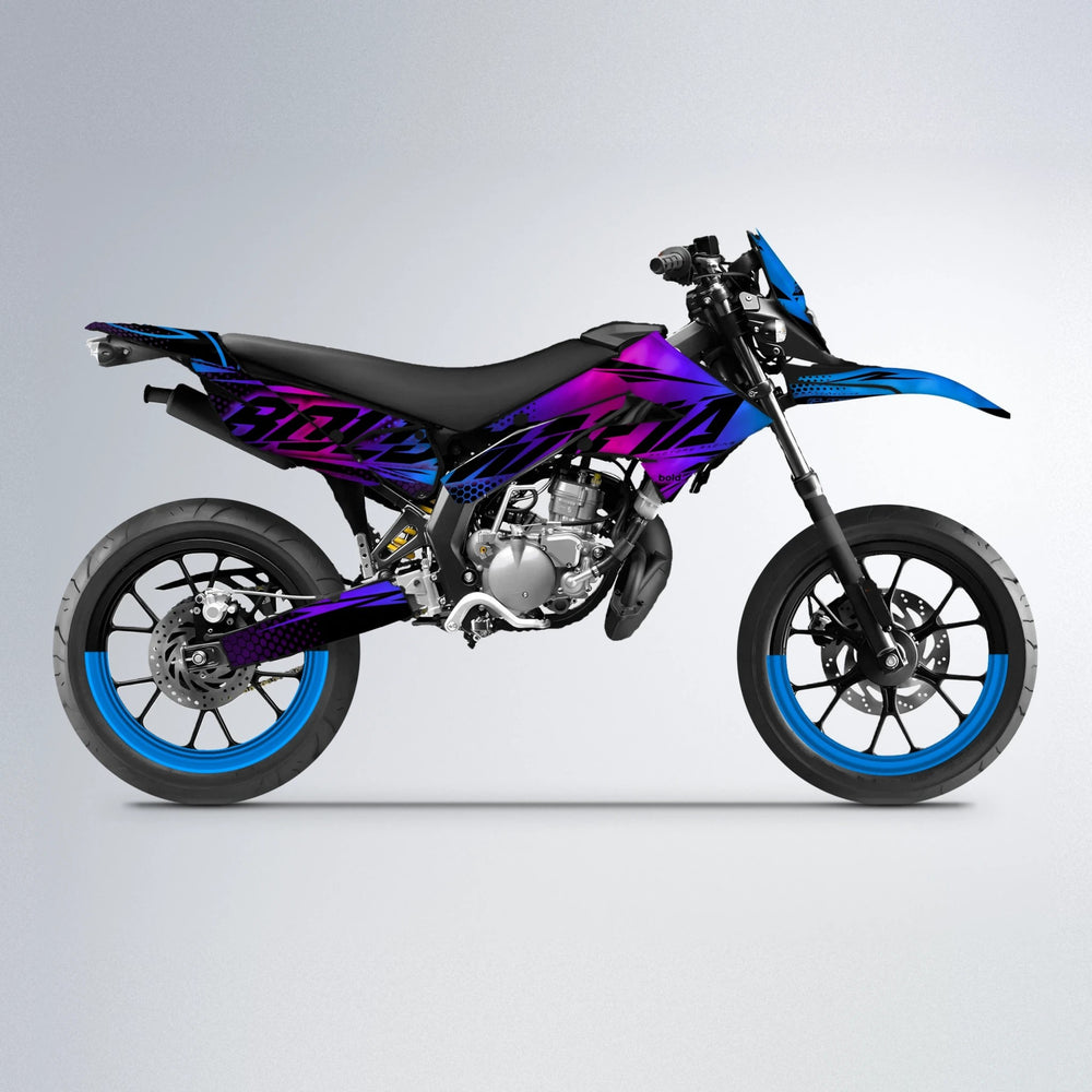 NIGHTFLARE Derbi Senda supermoto graphics kit in Blue Purple Fade