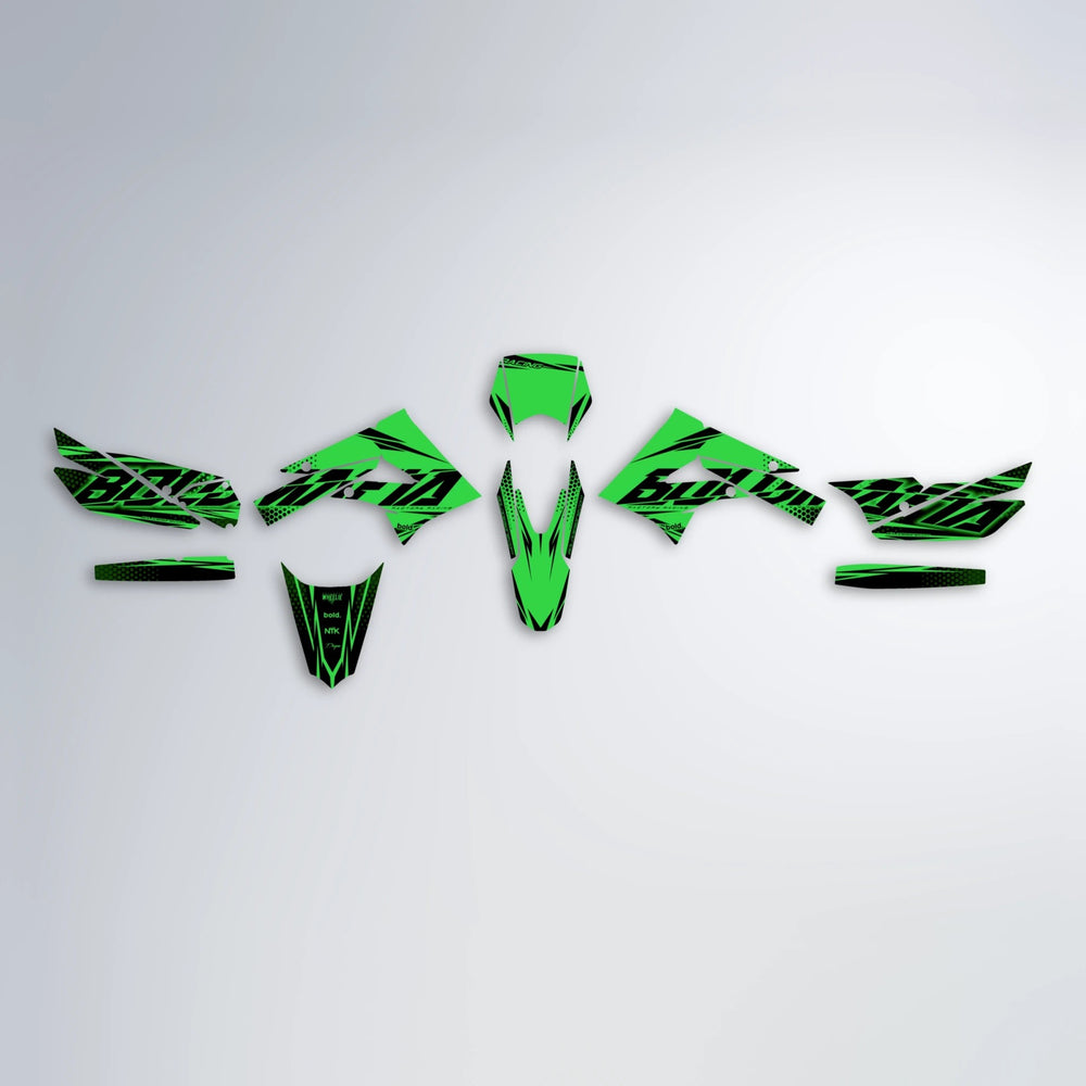 NIGHTFLARE Derbi Senda graphics kit parts layout in Green