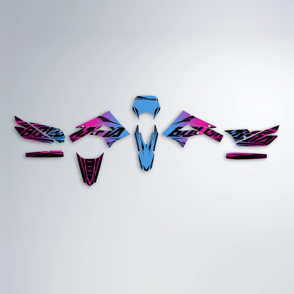 NIGHTFLARE Derbi Senda graphics kit parts layout in Pink & Light Blue