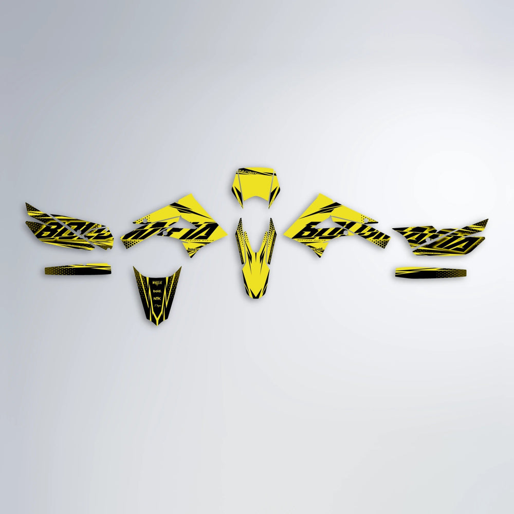 NIGHTFLARE Derbi Senda graphics kit parts layout in Yellow