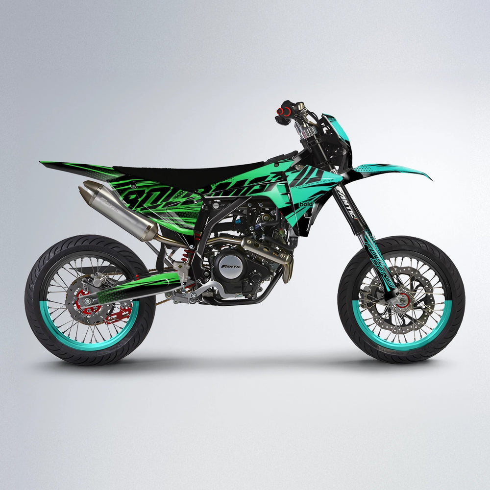 NIGHTFLARE Fantic supermoto graphics kit in Cyan & Green