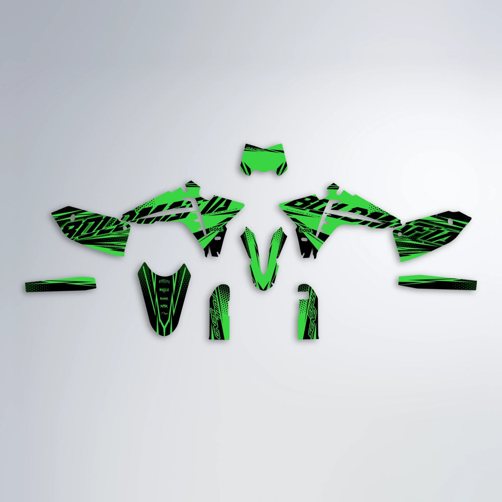 NIGHTFLARE Fantic graphics kit parts layout in Green
