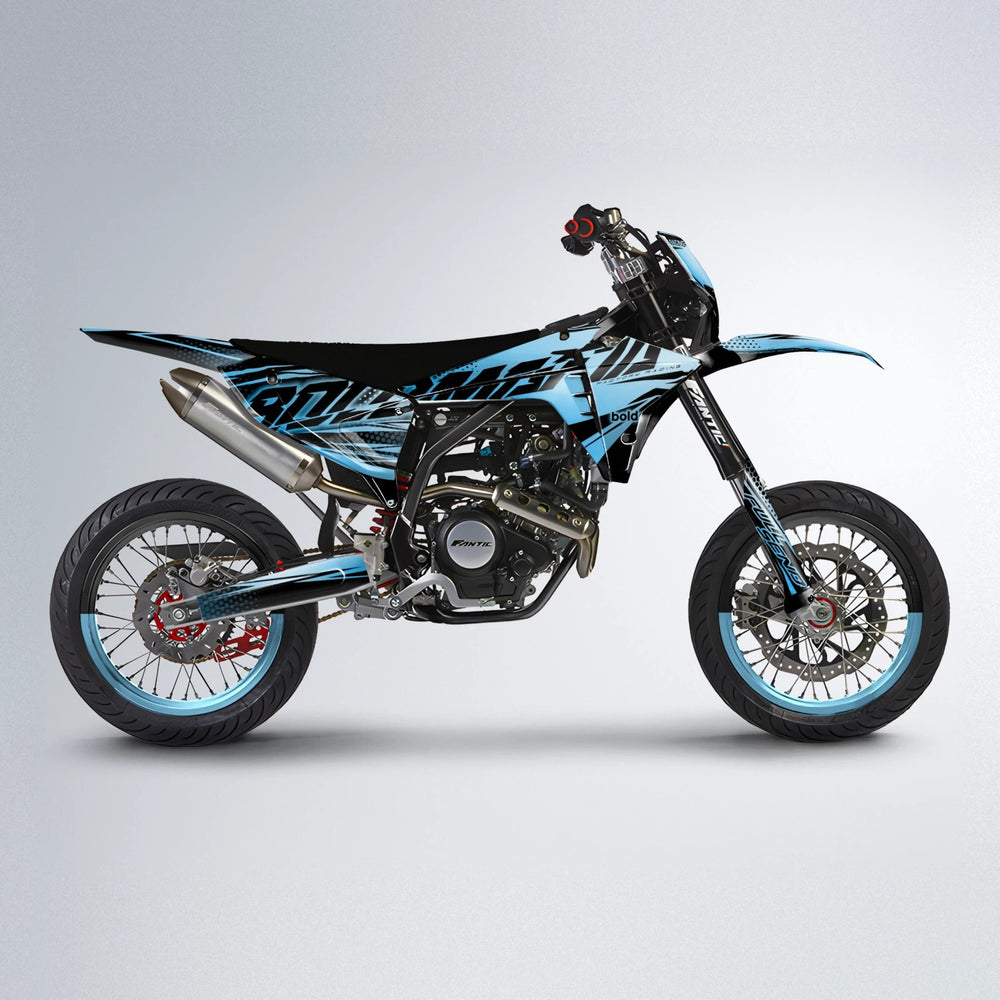 NIGHTFLARE Fantic supermoto graphics kit in Light Blue & White