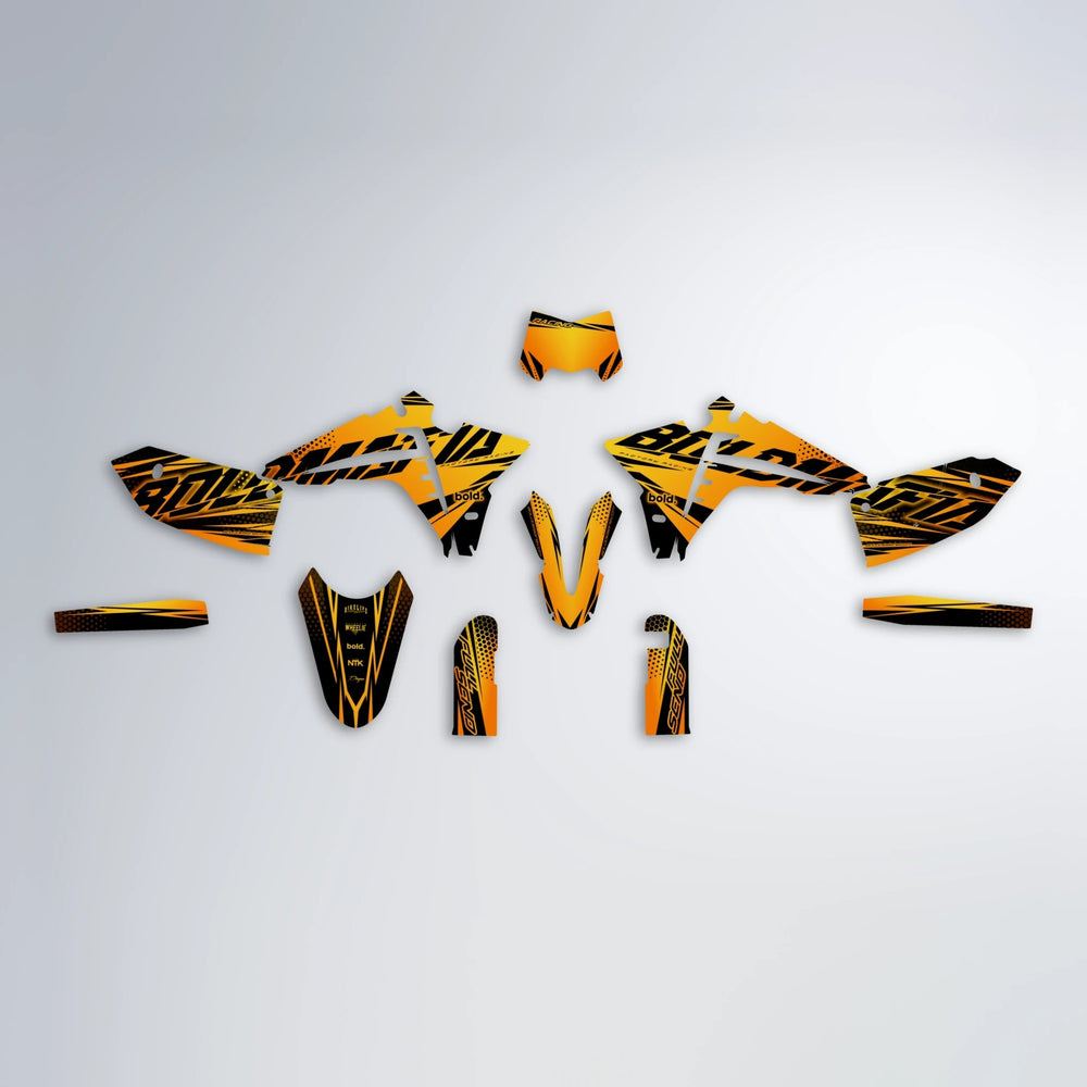 NIGHTFLARE Fantic graphics kit parts layout in Orange & Yellow
