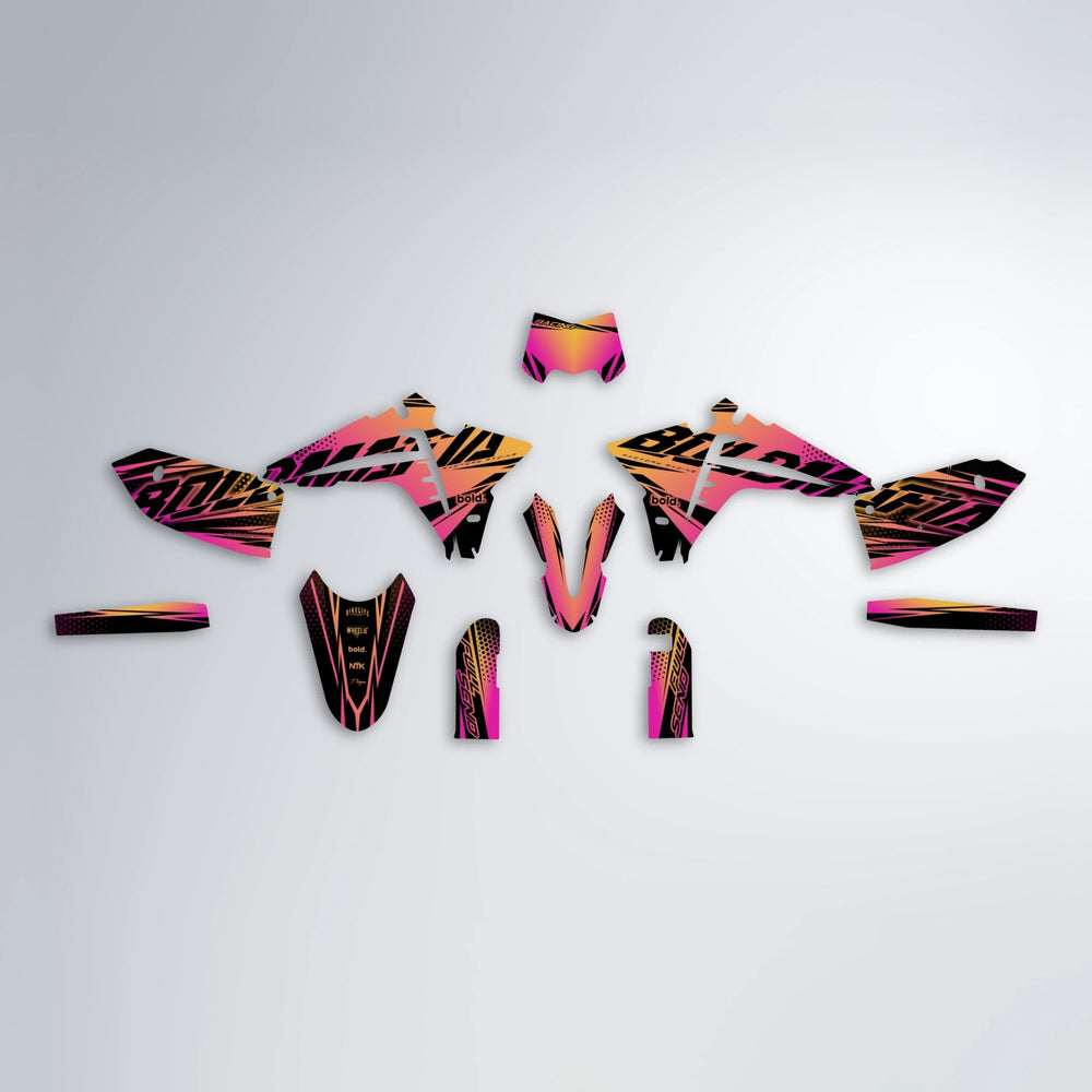 NIGHTFLARE Fantic graphics kit parts layout in Pink & Yellow