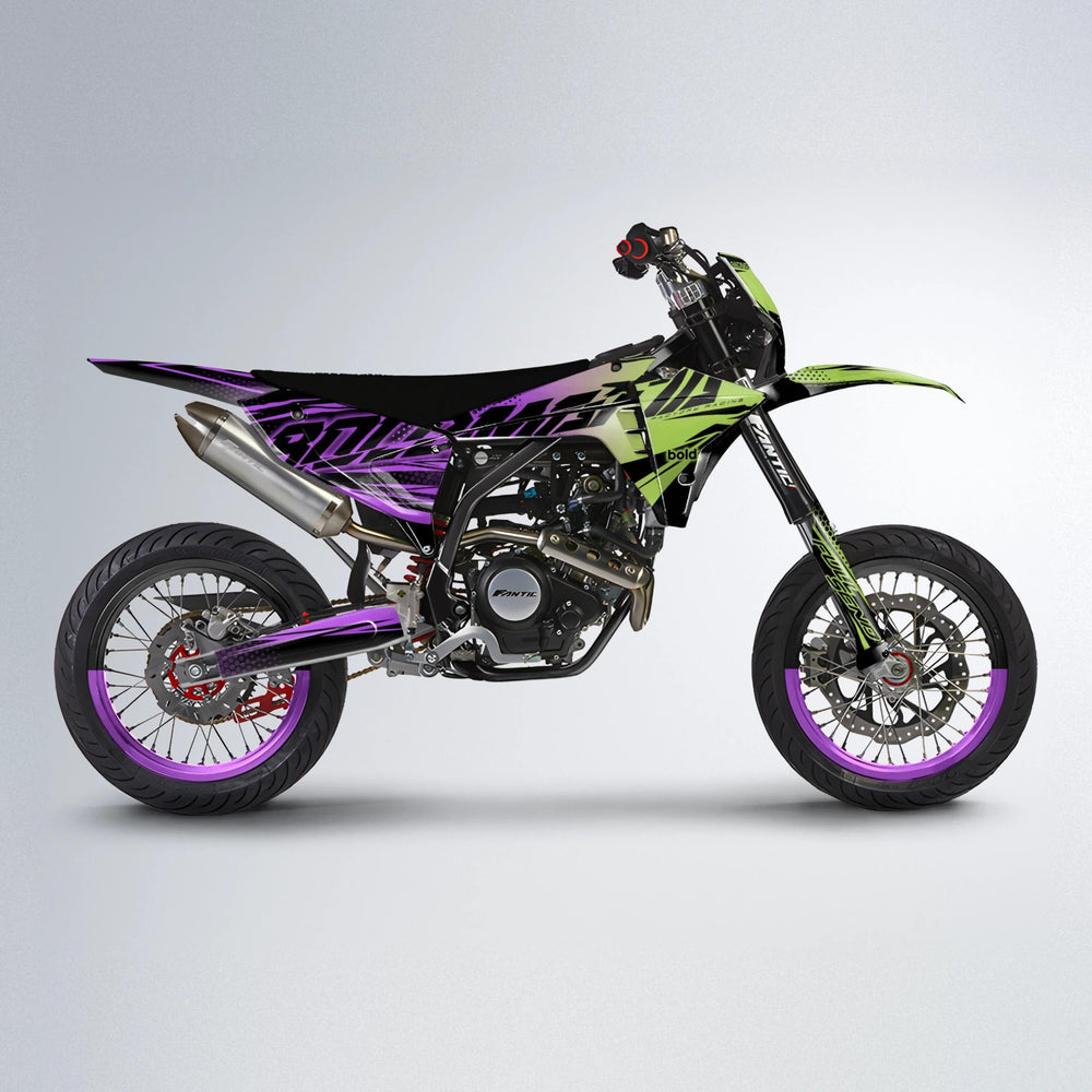 NIGHTFLARE Fantic supermoto graphics kit in Purple & Yellow