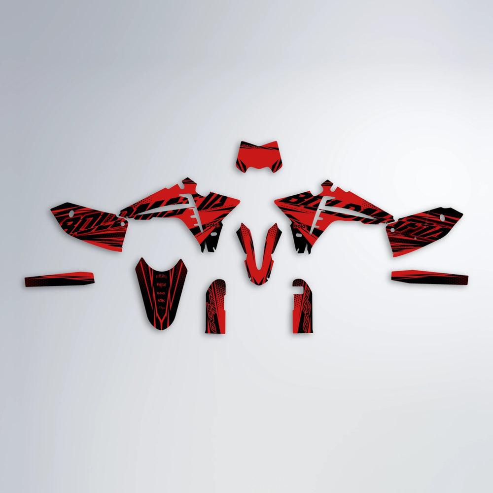 NIGHTFLARE Fantic graphics kit parts layout in Red