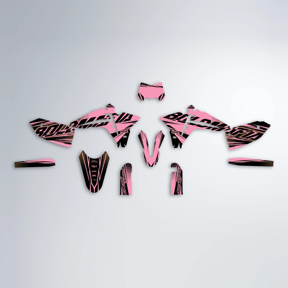NIGHTFLARE Fantic graphics kit parts layout in Sakura Pink